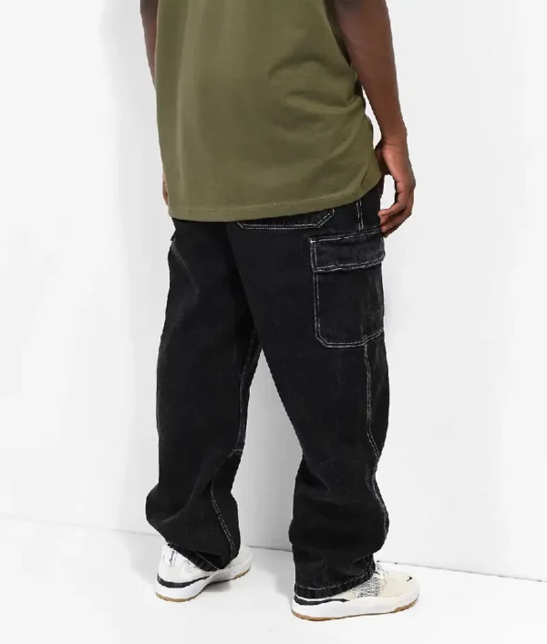 Empyre Loose Fit Black Denim Cargo Skate Jeans - Image 3