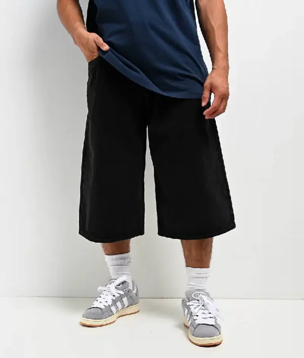 Empyre Shmutz Ultra Wide Black Denim Skate Shorts - Image 2