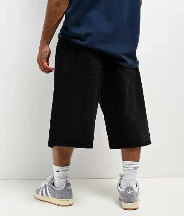 Empyre Shmutz Ultra Wide Black Denim Skate Shorts - Image 3