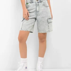 Empyre Tori Blue Acid Wash Denim Cargo Shorts